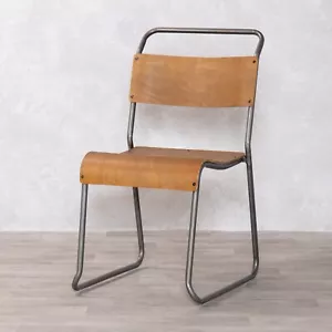 GUNMETAL STACKING CHAIR PLYWOOD METAL DINING CHAIRS VINTAGE STYLE - Picture 1 of 12