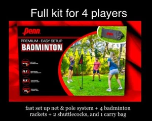 Juego de bádminton Penn Premium de fácil configuración: red + 4 raquetas + carretillas + bolsa de transporte - Imagen 1 de 24