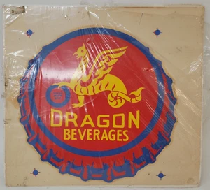 VINTAGE Dragon Beverages Red Cap Yellow Cardboard Sign Advertisement Beer NOS - Picture 1 of 13