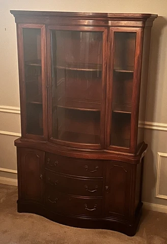 Antique China Cabinet and Antique Dining Table with 6 chairs, Dark wood Cover