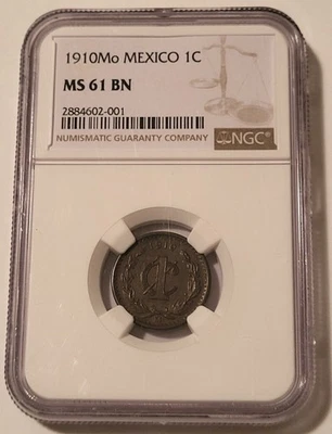Mexico 1910 Mo 1 Centavo MS61 BN NGC - Image 1 of 4