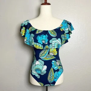 Trina Turk Damen Größe 8 Pirouette Schulterfrei Rüschen Einteiler Badeanzug - Bild 1 von 12