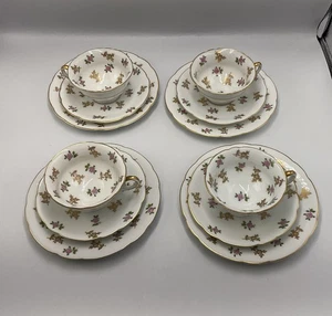 4 Tríos de porcelana checa vintage taza/platillo/plato lateral rosas rosadas borde vieira A - Imagen 1 de 24