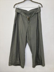 J Jill Linen Stretch Crop Wide Leg Pants - Belted, Green - Size Large - Picture 1 of 8