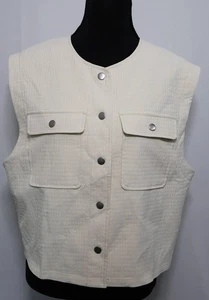 A New Day Women's Textured Vest w/ Pockets, Cream, Size MEDIUM (4474GM) - Picture 1 of 16