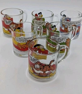 Vintage 1978 Garfield McDonald’s Glass Mugs Lot of 6 Jim Davis Odie Coffee Cups - Picture 1 of 16