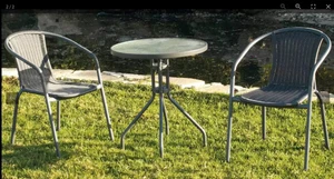 Conjunto terraza jardín mesa + 2 sillones acabado acero antracita Sulam/Santana- - Imagen 1 de 1