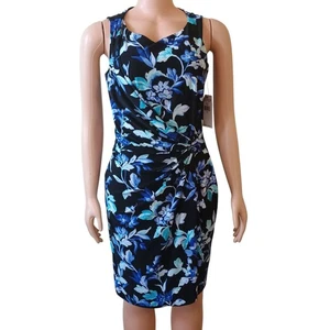 American Living Dress 10 Blue Black White Floral Sleeveless Stretch Washable NEW - Picture 1 of 8
