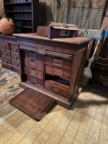 1900s File Cabinet Apothecary Industrial Card Catalog Roll Top Ledger Office Cover