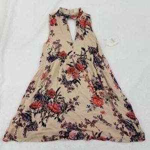 Altar'd State Dress S Mini Floral Keyhole Sleeveless Swing A-line Tan High Neck - Picture 1 of 8