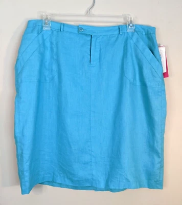 NUEVO CON ETIQUETAS Falda Macy’s Sunny Leigh Azul Teal Lino Forrada Hasta la Rodilla TALLA MEDIANA 18W NUEVA Foto 1 de 4