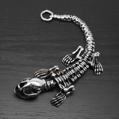 Pulsera de acero inoxidable calavera esqueleto T Rex dinosaurio pesado punk enorme para hombre y niño Foto 1 de 4