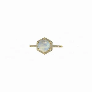 Anillo hexagonal piedra lunar oro 14K diamantes VS/F-G - The Jewelz - Imagen 1 de 8