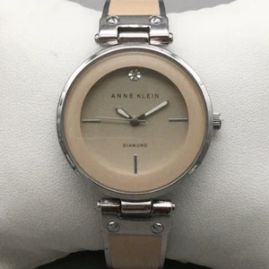 Anne Klein Diamond Watch Women 34mm Silver Tone Beige Dial New Battery 6.75" - Picture 1 of 16