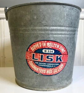 Vintage LISK G 114 Galvanize Metalware Bucket Pail w Paper Label Wire Handle Exc - Picture 1 of 10