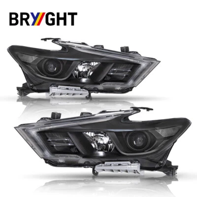 For 2016-2018 Nissan Maxima S|SL|SV Black LED DRL Projector Headlights Lamps L+R - Image 1 of 4