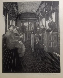 Salvatore Pinto - Grabado en madera firmado - En el carro - 1930 - Imagen 1 de 4