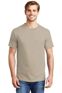 Hanes Men's Beefy 100% Cotton T-Shirt with Pocket - Picture 1 of 21