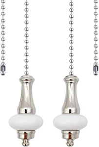 Ceramic Ceiling Fan Pull Chain Set, 2Pcs White Decorative Fan Pull Chain Pendant - Picture 1 of 12