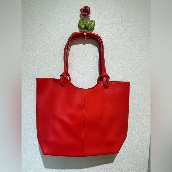 Neiman Marcus Red Leather Tote Bag with Minimalist Design - Image 1 of 4
