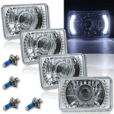 4X6" White LED Halo Projector Halogen Headlight Headlamp Bulbs Crystal Clear Set - Image 1 of 4