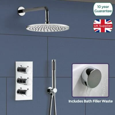 LILLY ROUND 3 DIAL 3 WAY BATHROOM CONCEALED THERMOSTATIC SHOWER MIXER VALVE TAP