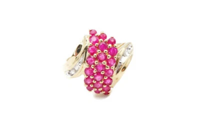 10k Yellow Gold 0.50 CT Ruby And Diamond Cluster Ring Size 10 - Image 1 of 4