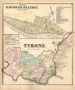 1872 Karte von Tyrone Township Fayette County PA Dawson Station - Bild 1 von 3