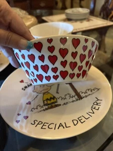 Pottery Barn-Peanuts Valentine Snoopy & Charlie Brown 4 Sets- Melamine - Picture 1 of 5