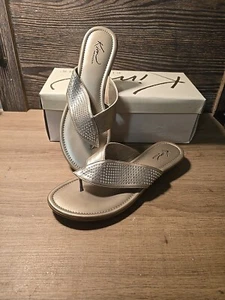 KIM ROGERS Faux Leather Sandals Perforated Slip-on Studded Women Size 7.5 Silver - Picture 1 of 11