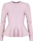 Ted Baker Hinlina Peplum Knit Sweater Dusky Pink Dress Top Size 12-14 TB Size 3