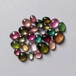 19.5Ct 3.5x4.5 to 7x8 MM Natural Multi Color Tourmaline Oval Cabochon 26 Pcs Lot - Picture 1 of 24
