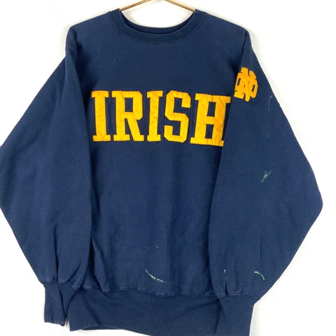 Vintage Champion Reverse Weave Notre Dame Irish Sweatshirt Crewneck XL Blue Ncaa Cover