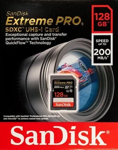 SanDisk Extreme PRO 128GB UHS-I U3 SDXC 200MB/s 4K Memory Card SDSDXXD-128G - Picture 1 of 3