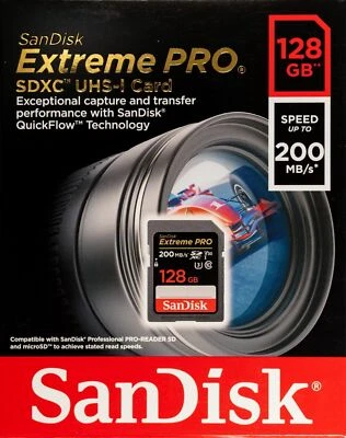 SanDisk Extreme PRO 128GB UHS-I U3 SDXC 200MB/s 4K Memory Card SDSDXXD-128G - Image 1 of 3