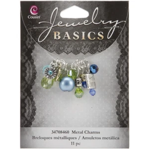 Jewelry Basics Metal Charms Aqua Glass & Metal Bead Cluster 11/Pkg - Picture 1 of 3