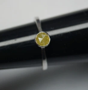 1,0 kt gelber runder Diamantring mit Rosenschliff und Zargenfassung 925 Silbe... - Bild 1 von 6