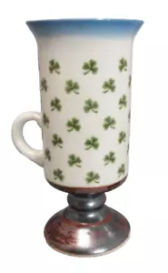 Otagiri Footed Tea Cup with Green Shamrocks Blue Mouth Rim - Picture 1 of 7