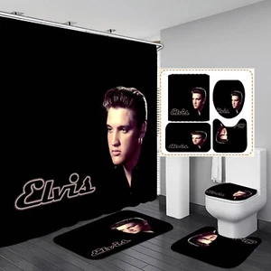 Elvis Presley Set 4 Pezzi Tenda Doccia Coperchio e Tappetino Bagno Tappeti - Foto 1 di 7