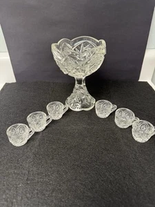 Vintage 30er Jahre Depression Glas Kinder Bowle Schüssel & 6 Tassen Set, klar - Bild 1 von 12