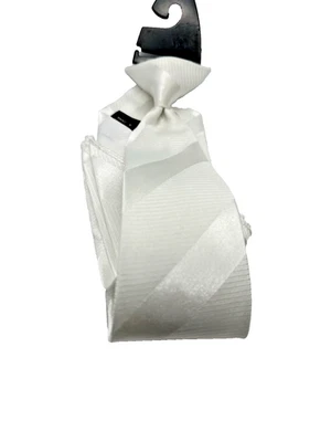 Boy's Clip-on Tie Hanky Set Solid White Striped Pattern 100% Polyester 14.5" - Image 1 of 4