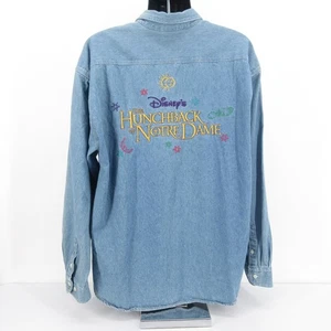 Vintage 90s Disney Store Hunchback of Notre Dame Embroidered Denim Shirt Mens XL - Picture 1 of 7