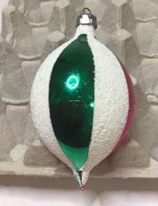 Poland Striped Multicolor Teardrop Ornament Glass Mica Glitter 3 3/4 Inch Tall - Picture 1 of 10