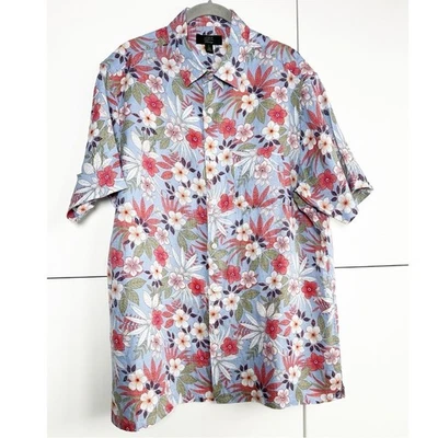 Camisa Club Room Lujo 100% Lino Botón Frontal Floral Azul Rojo Talla Grande Para Hombre Foto 1 de 4