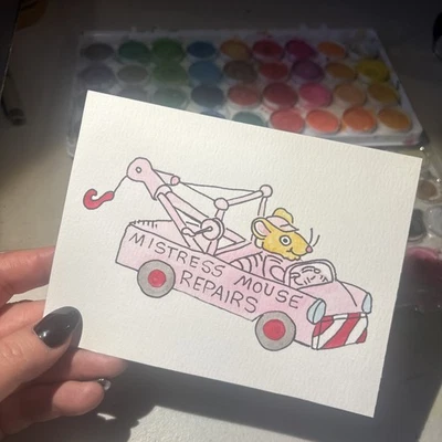 Arte Original ACEO Miniatura Lowly the Worm Richard Scarry Mistress Mouse Reparaciones Foto 1 de 3