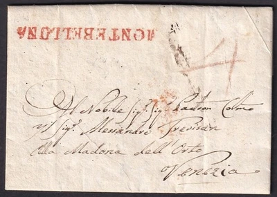 Italy 1828 pre stamp cover with red single line MONTEBELLUNA to VENEZIA - Image 1 of 2