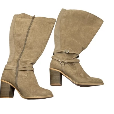 Torrid Womens Size 10W Brown Suede Knee High Boots Block Heel Buckle Detail - Image 1 of 4