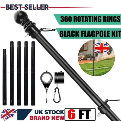 6Ft Adjustable Flag Pole Kit Stainless With 360 Rotating Ring 1.8M For Yard - Image 1 of 4