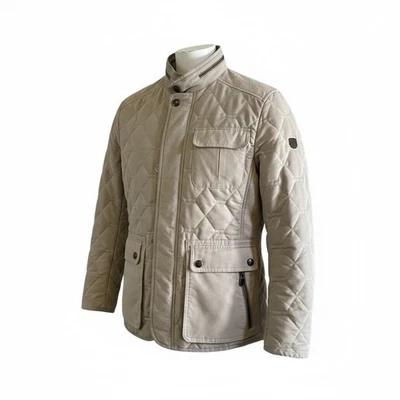 bugatti Jacket Mens 38R Taupe Quilted Field Coat Stand Collar Zip Snap Pockets - Image 1 of 4