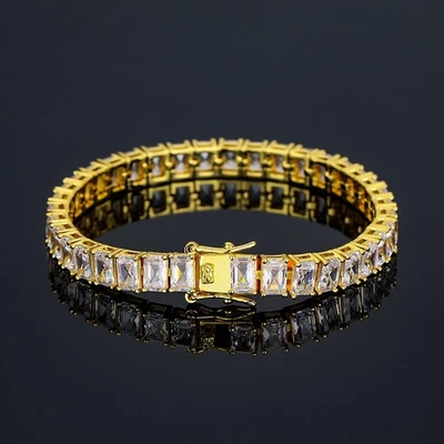 Men's Gold Plated Stainless SteeI Iced Out  4MM One Row Tennis Bracelet CZ Stone Foto 1 de 4